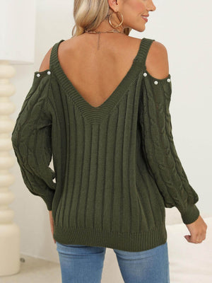 Cable-Knit Cold Shoulder Sweater