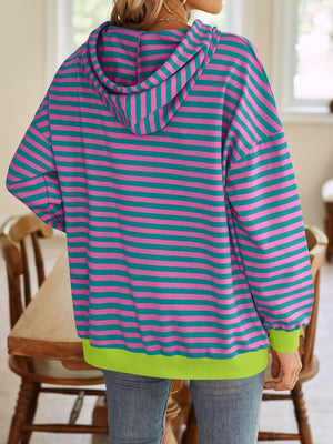 Darling Drawstring Striped Hoodie