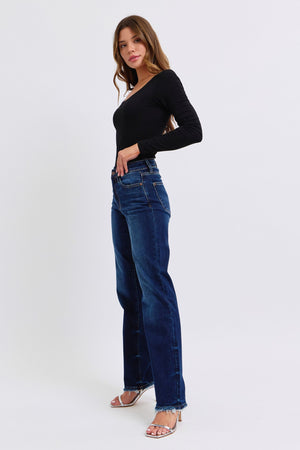 Gina Raw Hem Straight Leg Jeans by Judy Blue