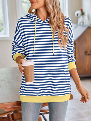 Darling Drawstring Striped Hoodie