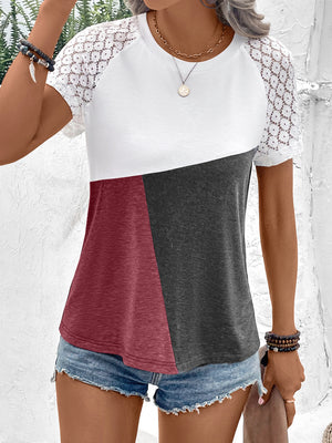 Ivy Lane Color Block Raglan Sleeve Round Neck Tee