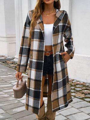 Perfect Plaid Long Sleeve Hooded Coat