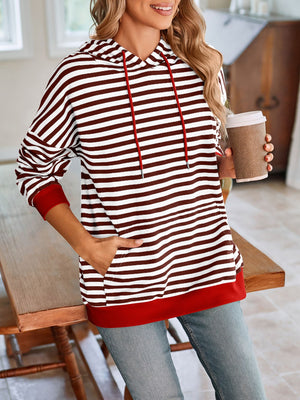 Darling Drawstring Striped Hoodie