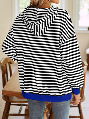 Darling Drawstring Striped Hoodie