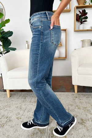 Henley Mid Rise Release Hem Jeans by Judy Blue