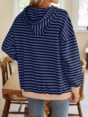 Darling Drawstring Striped Hoodie