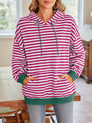 Darling Drawstring Striped Hoodie