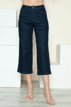 Sierra Side Seam Braid Detail Crop Wide Leg Jeans by Judy Blue