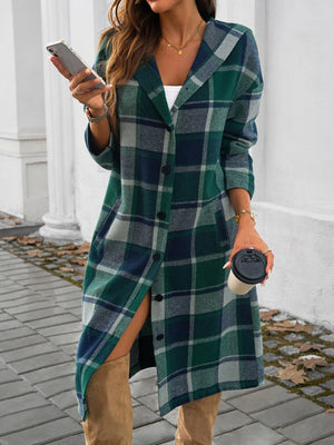 Perfect Plaid Long Sleeve Hooded Coat