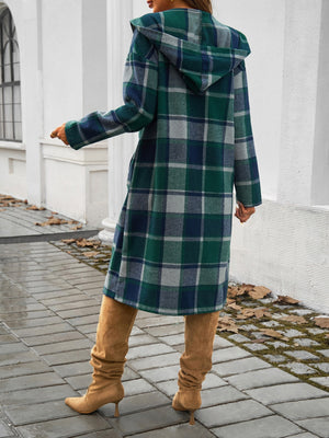 Perfect Plaid Long Sleeve Hooded Coat