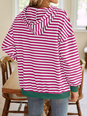 Darling Drawstring Striped Hoodie