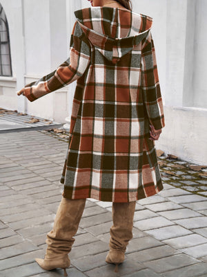 Perfect Plaid Long Sleeve Hooded Coat