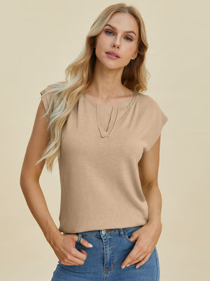 Next Level Notched Cap Sleeve Knit Top