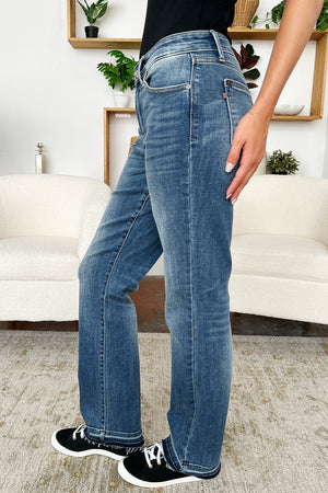 Henley Mid Rise Release Hem Jeans by Judy Blue