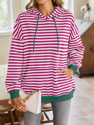 Darling Drawstring Striped Hoodie