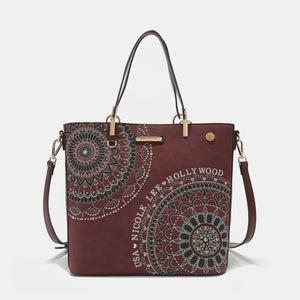 Metallic Mandala Embroidered Rhinestone Tote Bag