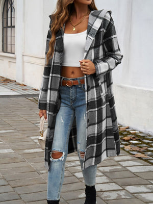 Perfect Plaid Long Sleeve Hooded Coat