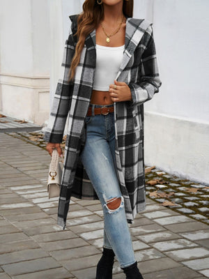 Perfect Plaid Long Sleeve Hooded Coat