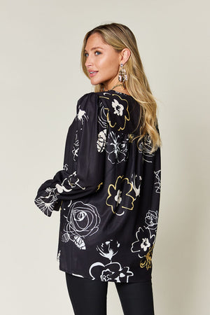 Modern Floral Flounce Sleeve Blouse