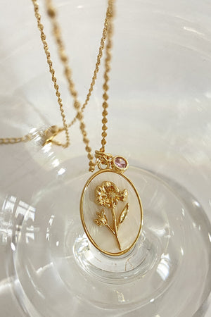 Birthday Flower Shell Pendant Necklace