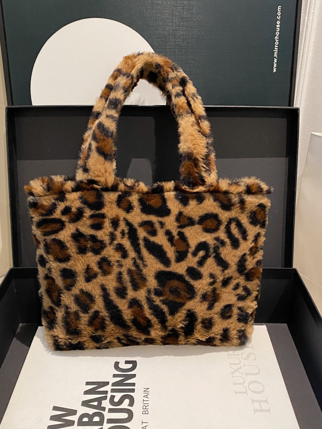 Leopard Fluff Handbag with Zip