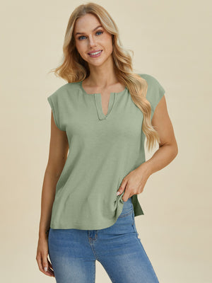 Next Level Notched Cap Sleeve Knit Top