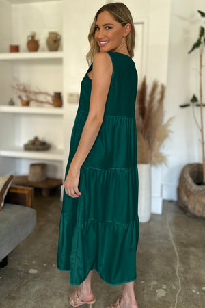 Go For the Green Midi Tiered Dress