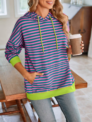 Darling Drawstring Striped Hoodie