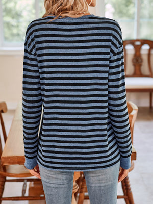 Lovelet Striped Round Neck Long Sleeve T-Shirt