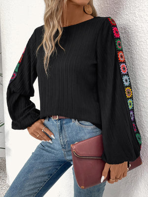 Try Again Embroidered Long Sleeve Top