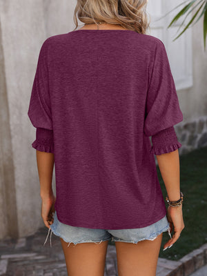 Day Dreamer Notched Lantern Sleeve Blouse