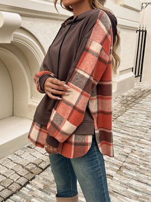 Devine Drawstring Plaid Long Sleeve Hoodie