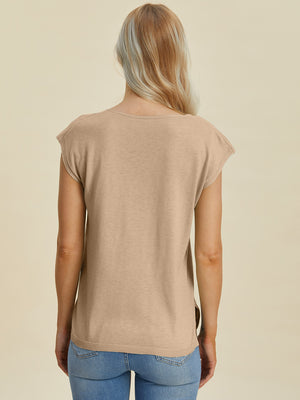 Next Level Notched Cap Sleeve Knit Top