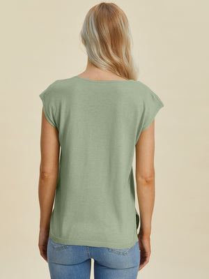 Next Level Notched Cap Sleeve Knit Top