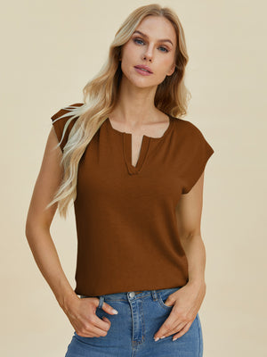 Next Level Notched Cap Sleeve Knit Top