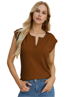 Next Level Notched Cap Sleeve Knit Top