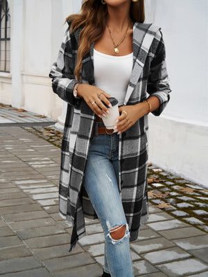 Perfect Plaid Long Sleeve Hooded Coat