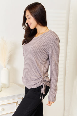 Do It Like This Drawstring Ribbed Top