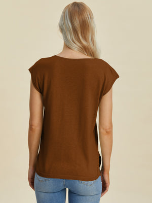 Next Level Notched Cap Sleeve Knit Top