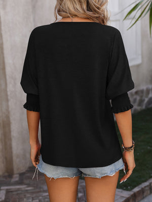 Day Dreamer Notched Lantern Sleeve Blouse