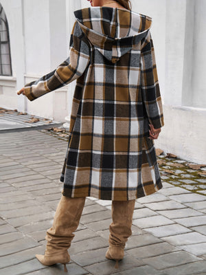 Perfect Plaid Long Sleeve Hooded Coat