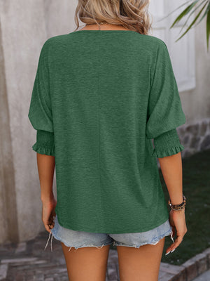 Day Dreamer Notched Lantern Sleeve Blouse