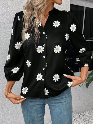 Darling Daisy Notched Three-Quarter Sleeve Top