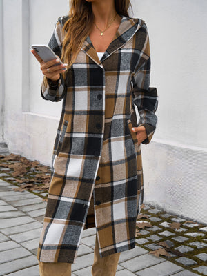 Perfect Plaid Long Sleeve Hooded Coat