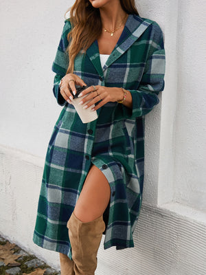 Perfect Plaid Long Sleeve Hooded Coat