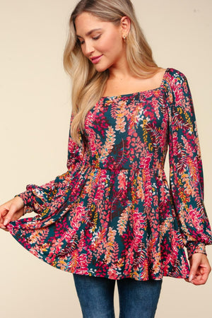 Fall Florals Square Neck Blouse