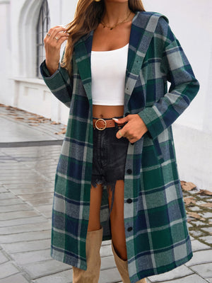 Perfect Plaid Long Sleeve Hooded Coat