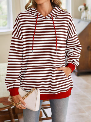 Darling Drawstring Striped Hoodie