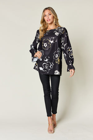 Modern Floral Flounce Sleeve Blouse