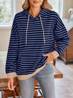 Darling Drawstring Striped Hoodie